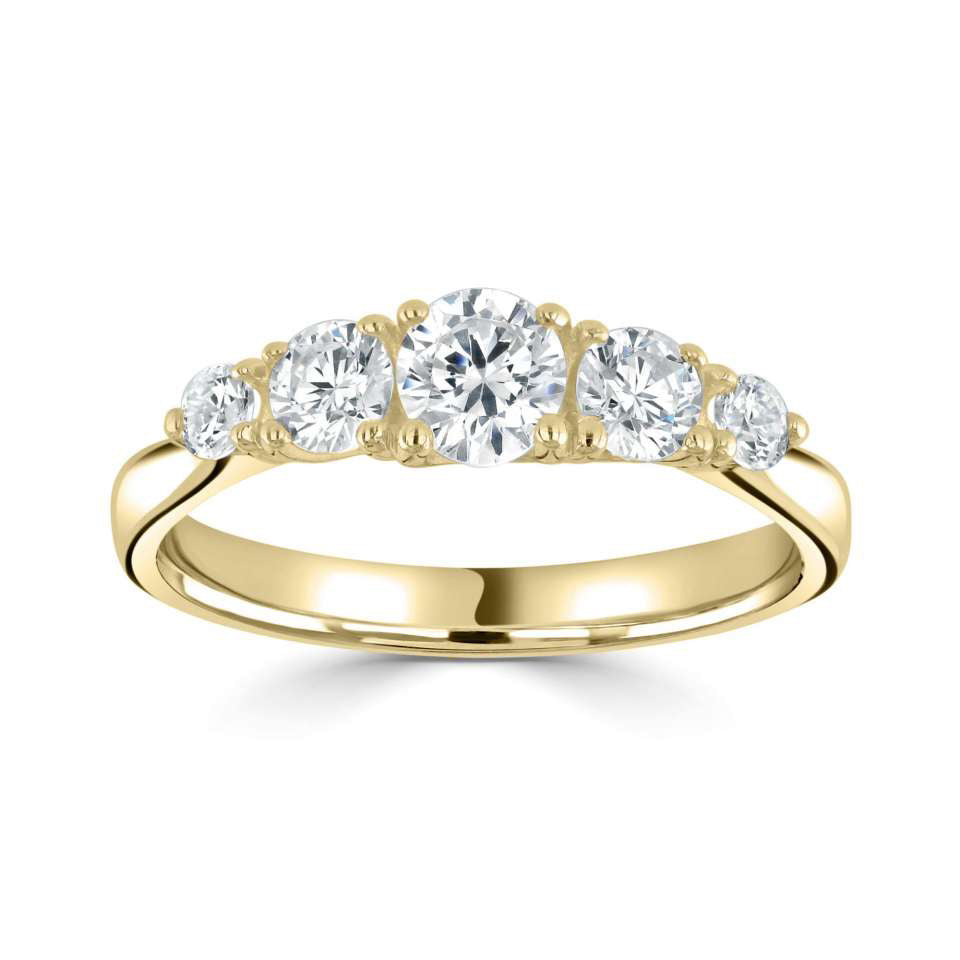 18ct Yellow Gold Five Stone Claw Set Diamond Ring