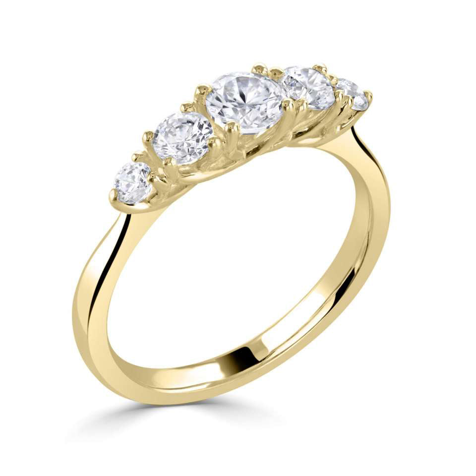 18ct Yellow Gold Five Stone Claw Set Diamond Ring