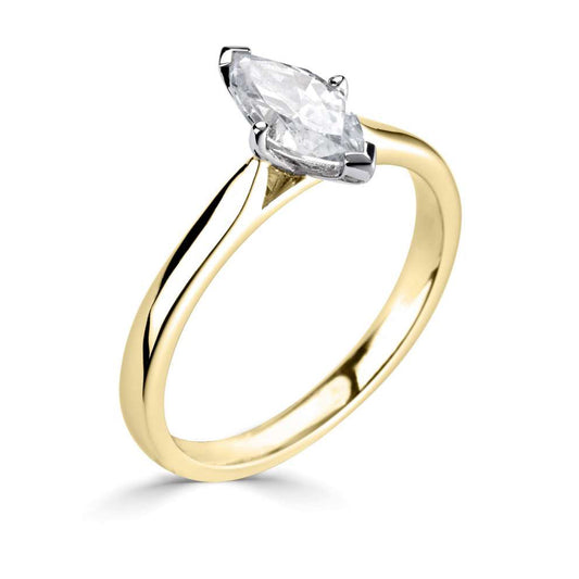 18ct Yellow Gold And Platinum Marquise Cut Four Claw Solitaire Diamond Ring