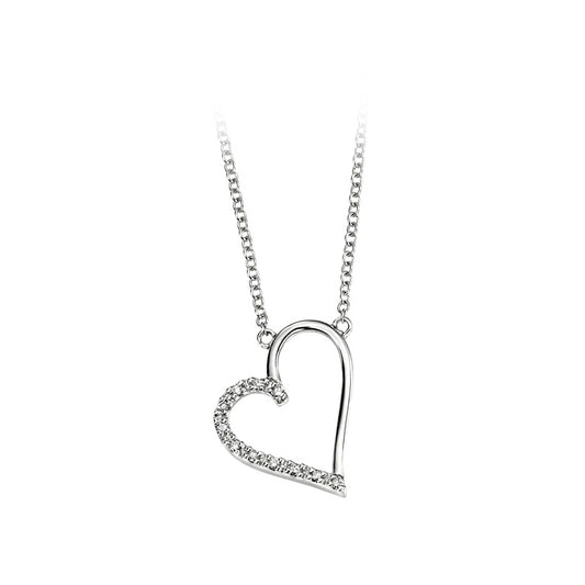 9ct White Gold Heart Diamond Set Necklace.