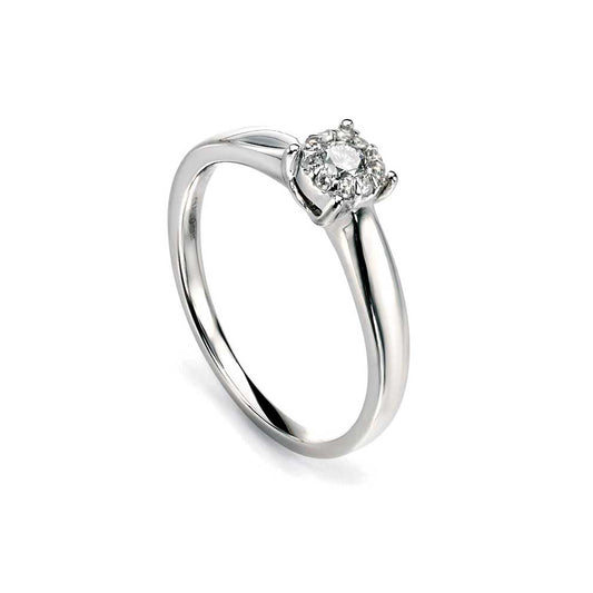 9ct White Gold Diamond Cluster Solitaire Ring