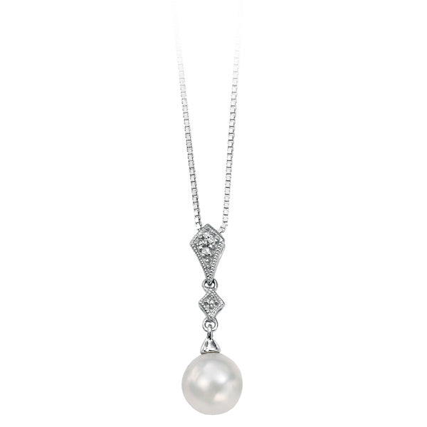 9ct White Gold Pearl And Dimond Vintage Pendant