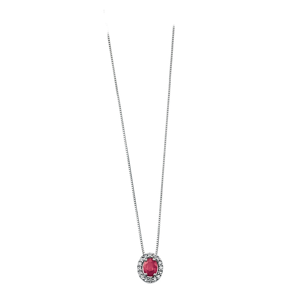 9ct White Gold Ruby And Diamond Cluster Pendant.
