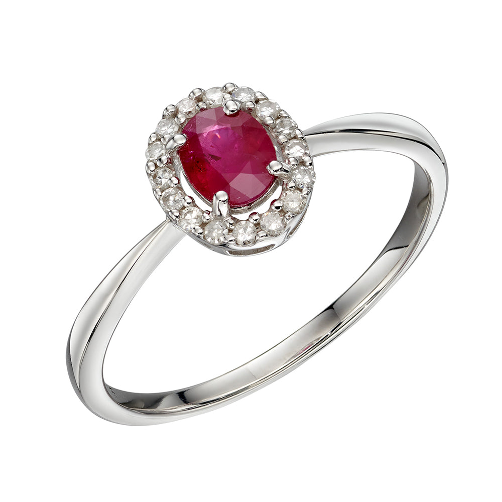 9ct White Gold Ruby And Diamond Cluster Dress Ring