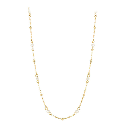 9ct Yellow Gold Pearl Set Delicate Chain Necklace