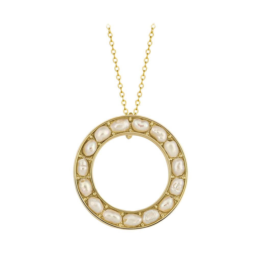 9ct Yellow Gold Pearl Set Circular Pendant