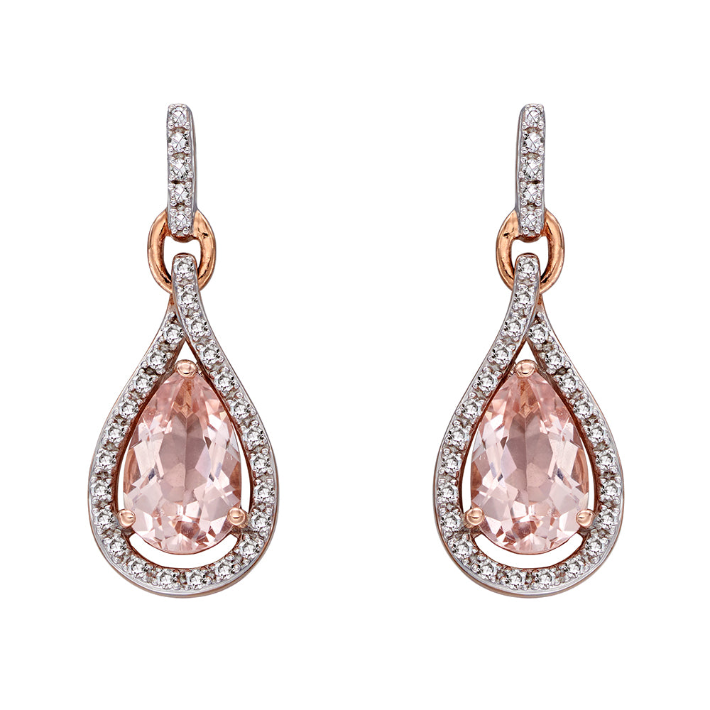 9ct Rose Gold Diamond And Morganite Earrings
