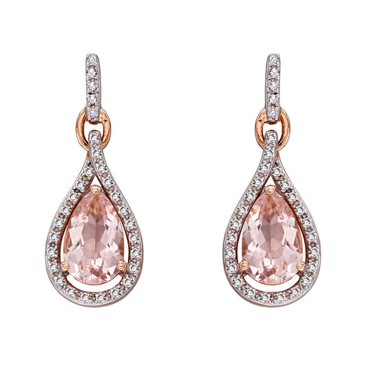 9ct Rose Gold Diamond And Morganite Earrings