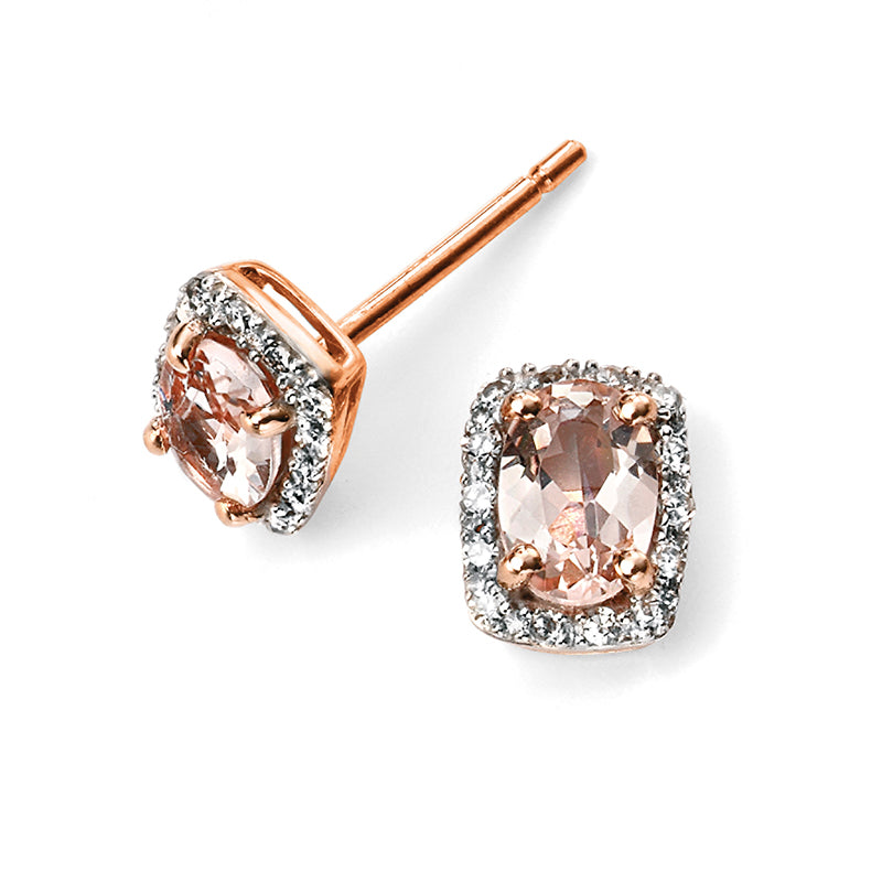 9ct Rose Gold Morganite And Diamond Earrings