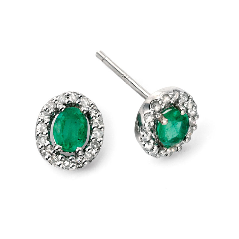 9ct White Gold Emerald And Diamond Earrings