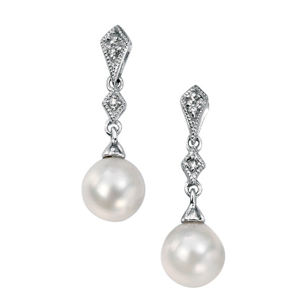9ct White Gold Pearl And Diamond Earrings