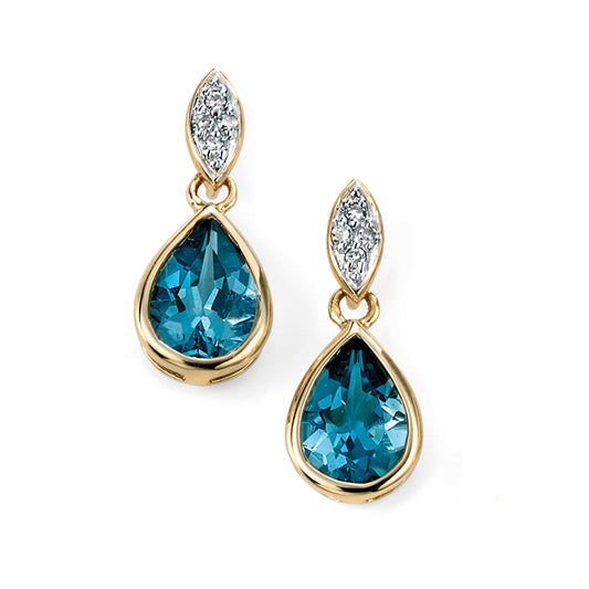 9ct yellow Gold Blue Topaz And Diamond Set Earrings