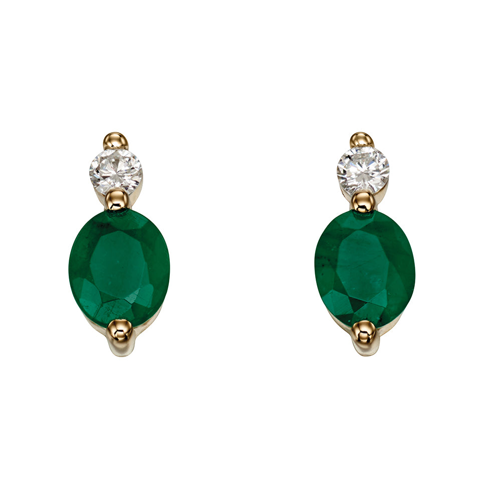 9ct Yellow Gold Emerald And Diamond Set Earrings