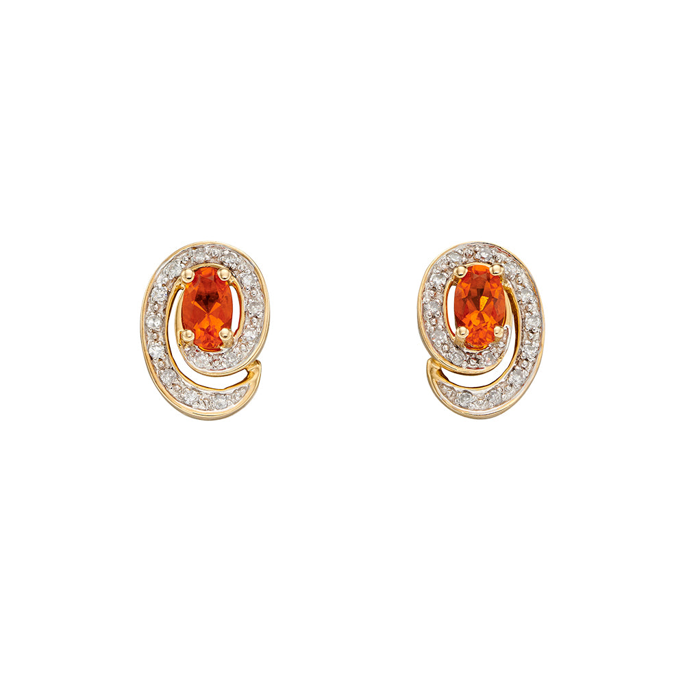 9ct Yellow Gold Fire Opal And Diamond Set Earrings