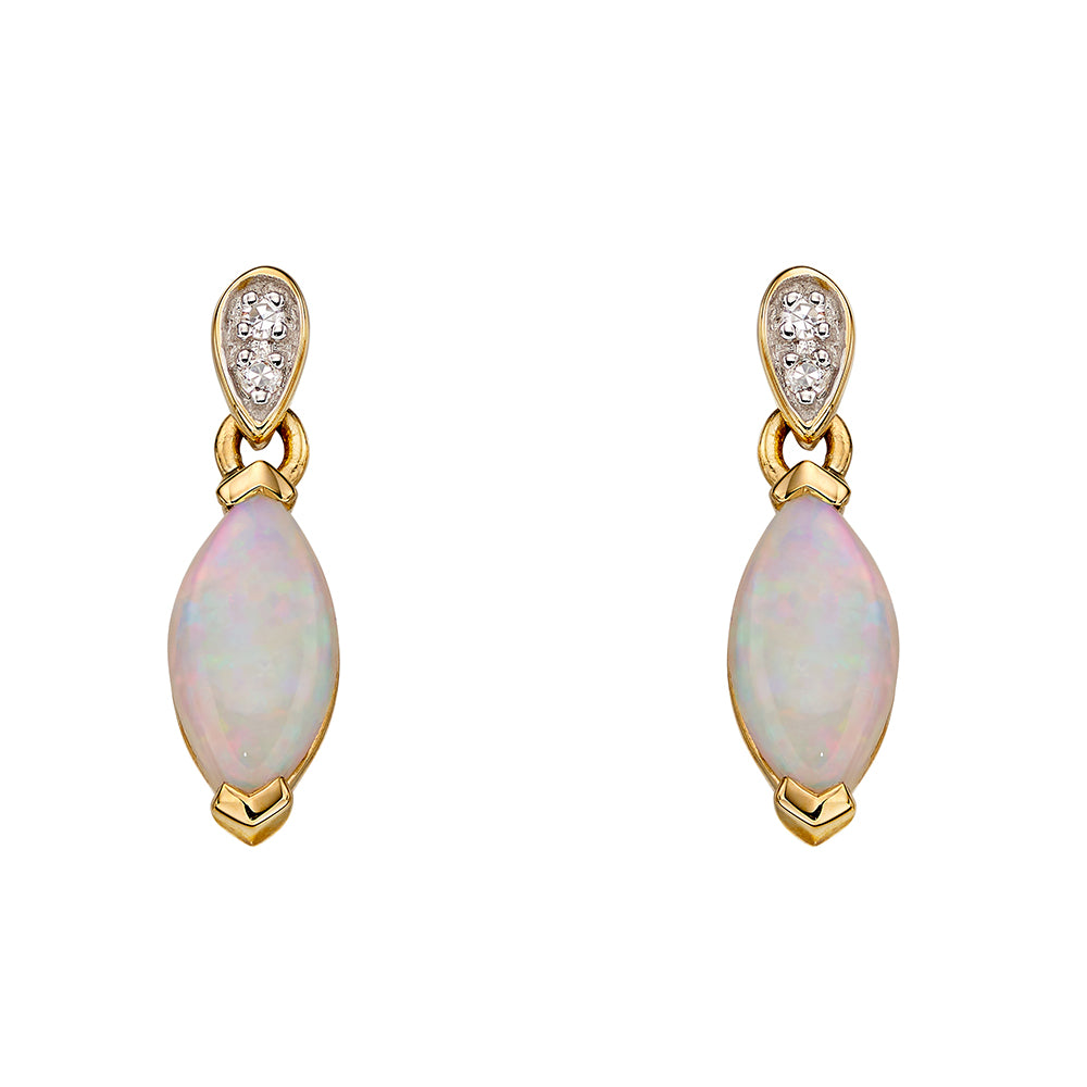 9ct Yellow Gold Opal And Diamond Set Earrings
