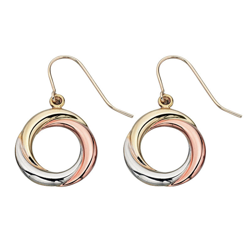 9ct Yellow, White And Rose Gold Circular Earrings