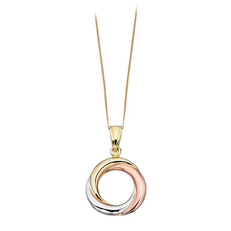 9ct Yellow, White And Rose Gold Open Circle Pendant