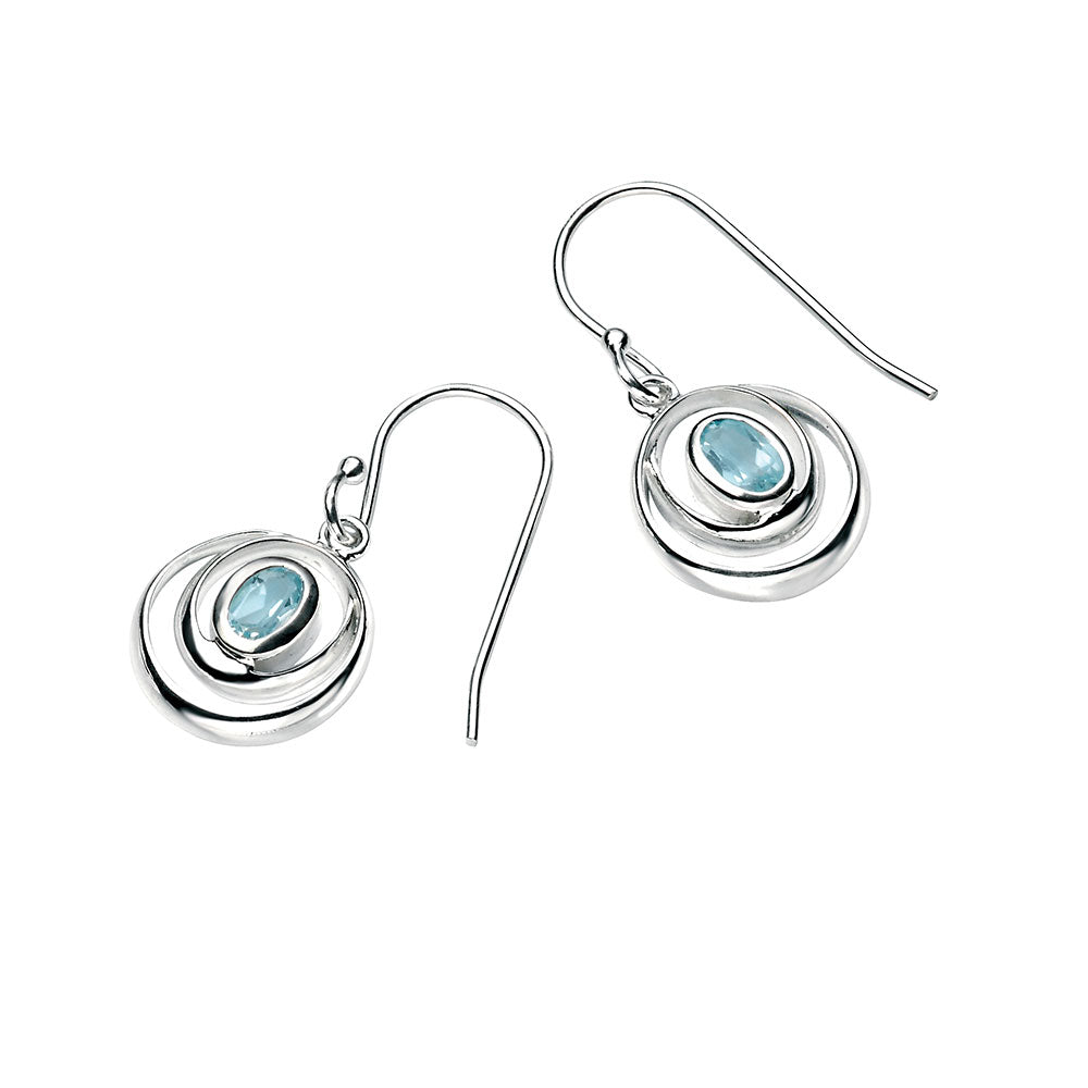 Blue Topaz Swirl Earrings In Sterling Silver