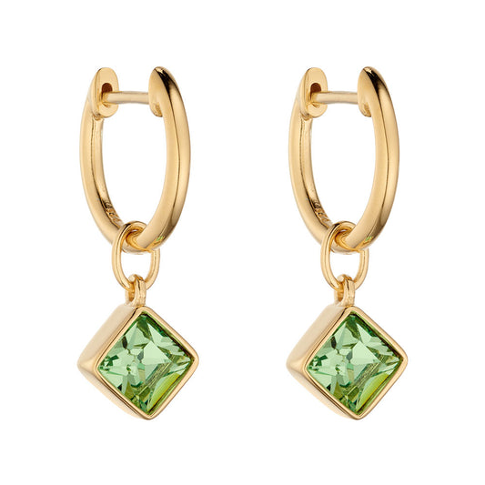 Green Crystal Charm Set Earrings In Sterling Silver