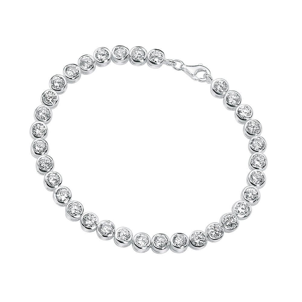 Cubic Zirconia Flush Set Bracelet In Sterling Silver