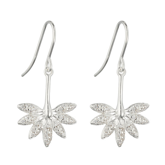 Sterling Silver Dangling Hook Earrings Set With Cubic Zirconia