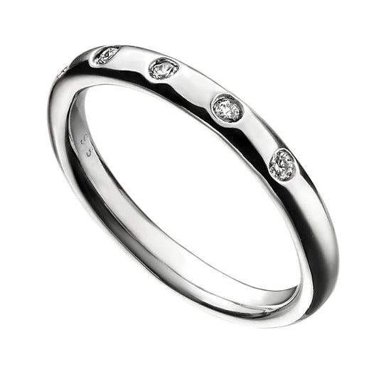 Cubic Zirconia Flush Set Ring In Sterling Silver