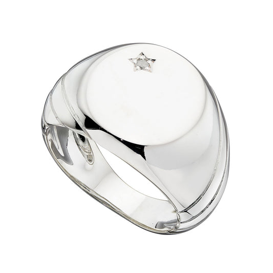 Cubic Zirconia Set Signet Style Ring In Sterling Silver