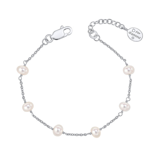 Sterling Silver Diamond Set Pearl Bracelet
