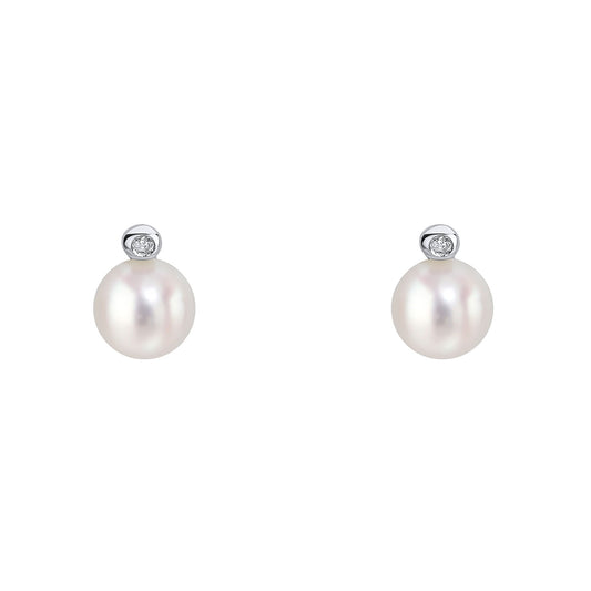 Sterling Silver Diamond Set Pearl Earrings