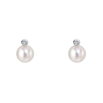 Sterling Silver Diamond Set Pearl Earrings