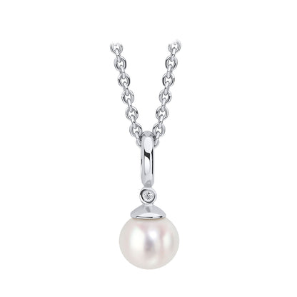Sterling Silver Diamond Set Pearl Pendant