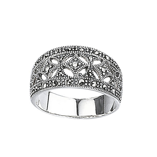 Ornate Marcasite Set Ring In Sterling Silver