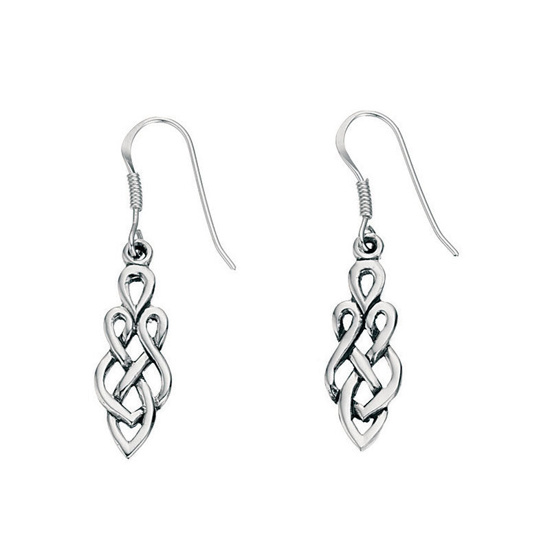 Celtic Style Drop Earrings In Sterling Silver