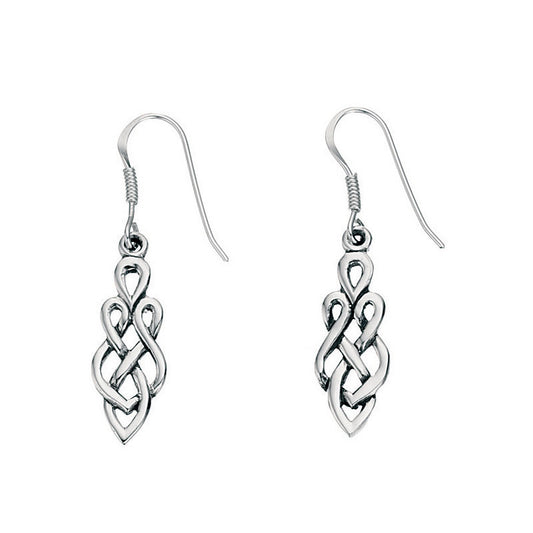 Celtic Style Drop Earrings In Sterling Silver