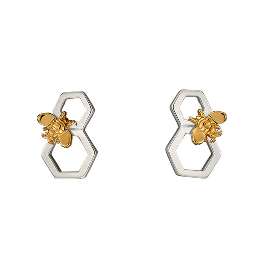 Sterling Silver Honeycomb And Bee Earrings