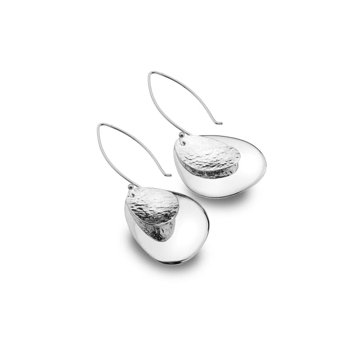 Silver Double Pebble Charm Earrings