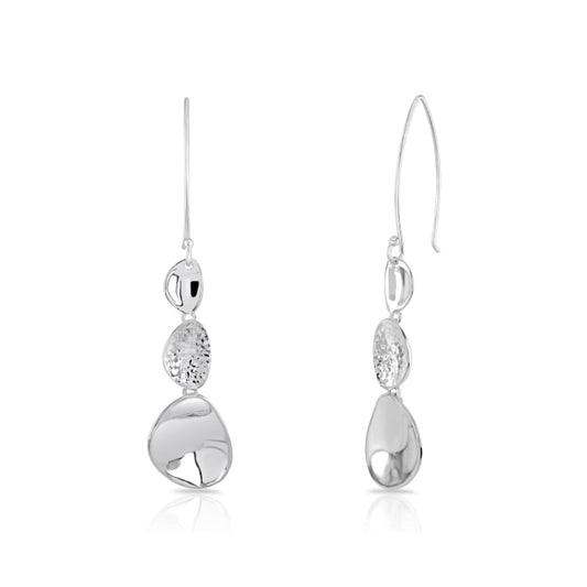 Silver triple drop pebble earrings