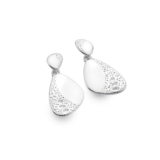 Silver Double Pebble Drop Stud Earrings