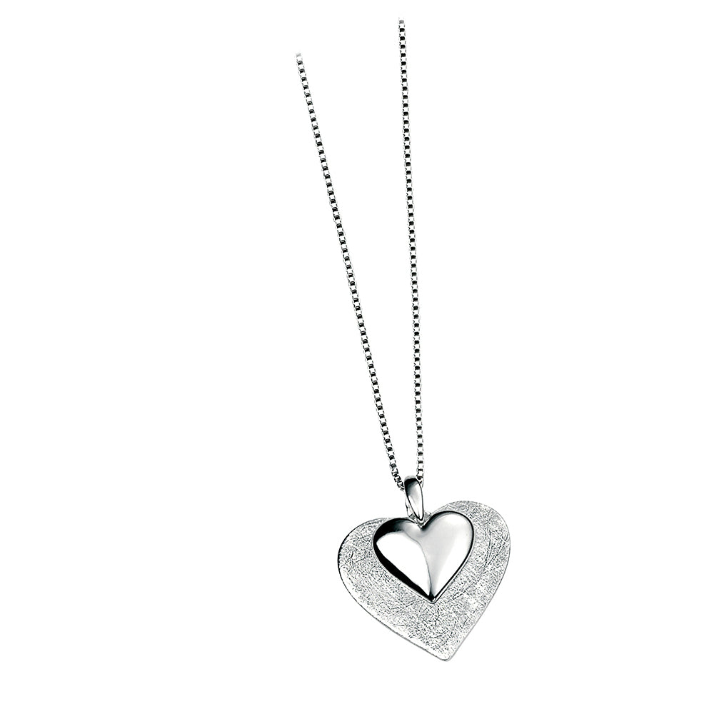 Matt And polished Finish Double Heart Pendant In Sterling Silver