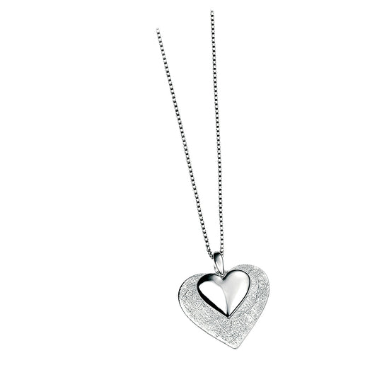 Matt And polished Finish Double Heart Pendant In Sterling Silver