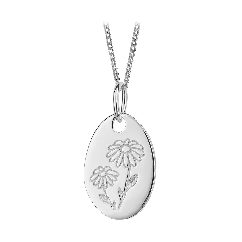 Daisy Engraved Pendant In Sterling Silver