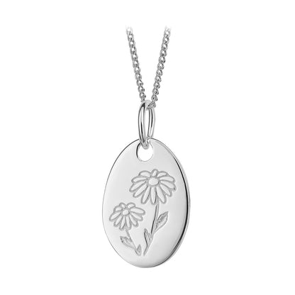 Daisy Engraved Pendant In Sterling Silver