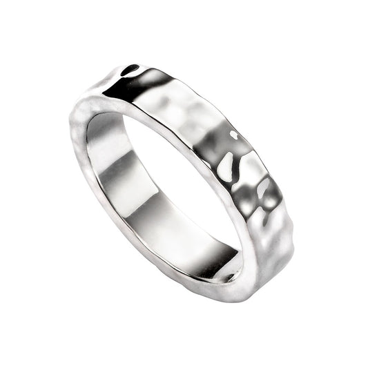 Chunky Hammered Finish Ring In Sterling Silver