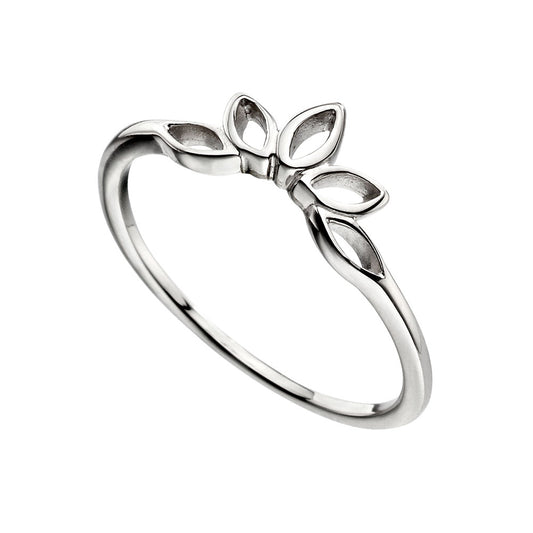 Shaped Ring With Leaves In Sterling Silver