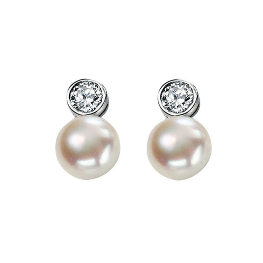 Cubic Zirconia And Freshwater Pearl Earring