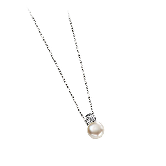 Freshwater Pearl And Cubic Zirconia Set Pendant In Sterling Silver