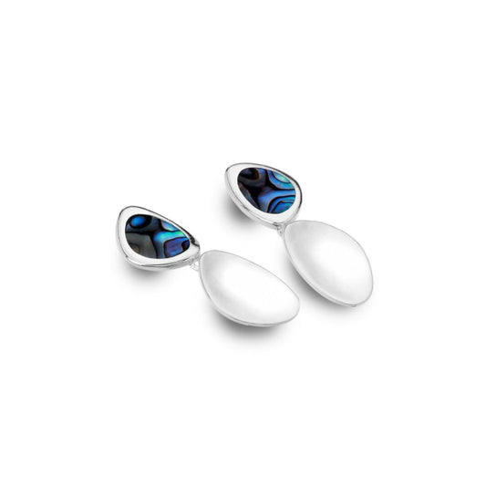 Silver Pebble Earrings Set With Paua Shell