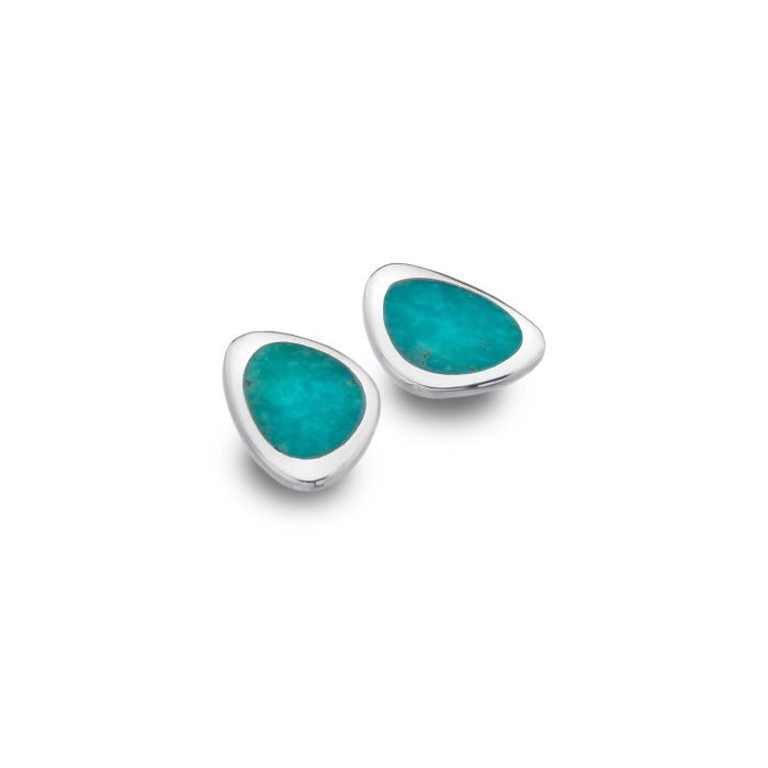 Silver Turquoise Set Pebble Stud Earrings