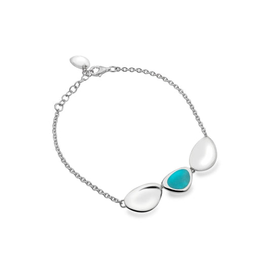 Silver Pebble Bracelet Set With Turquoise