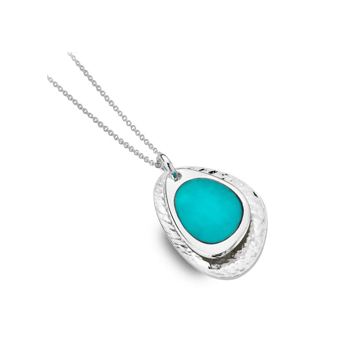 Silver Double Pebble Charm Pendant Set with Turquoise